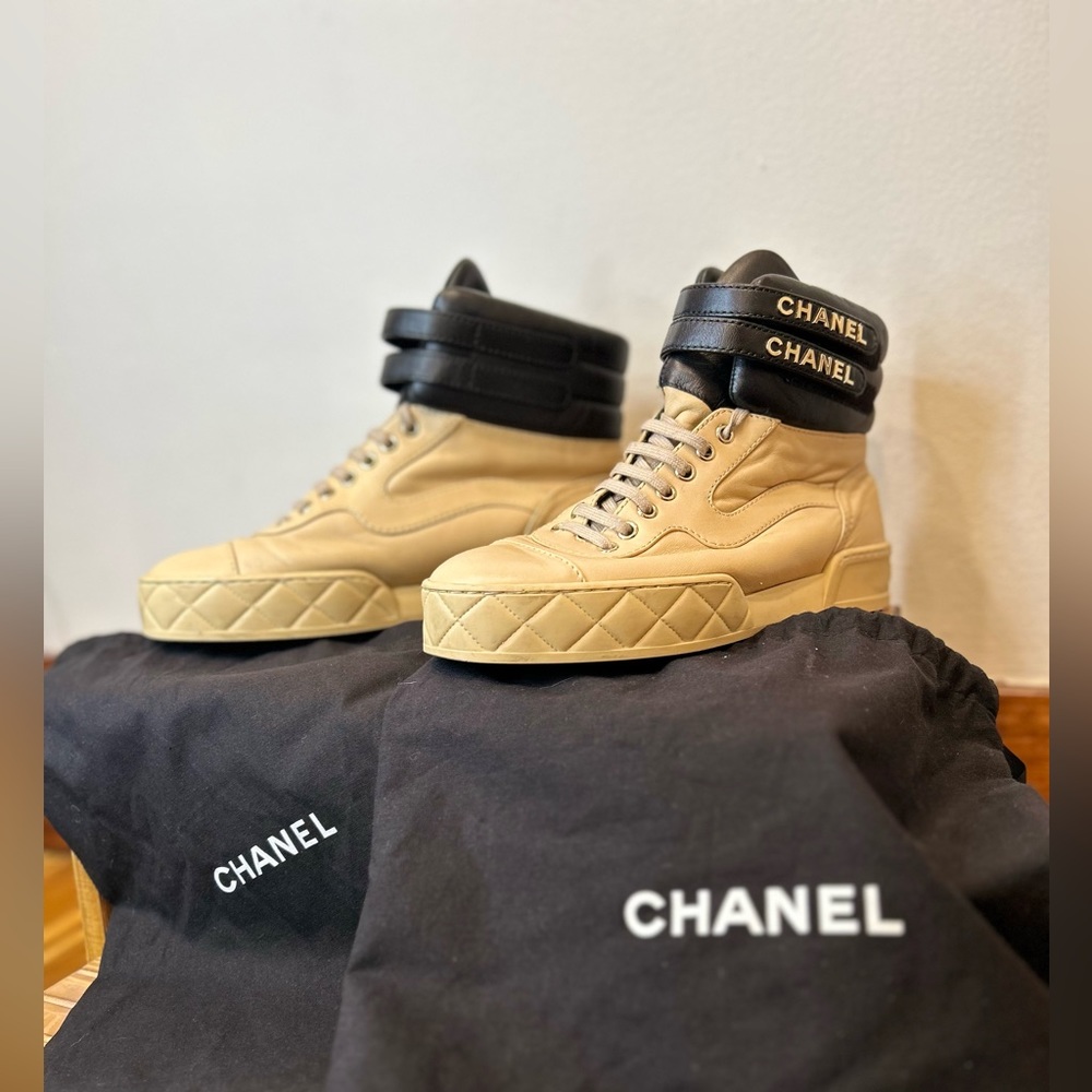 Chanel Lambskin Velcro Logo Sneaker *RARE* High Top Edition • EU 39